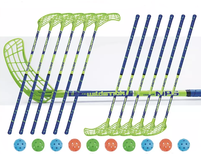 Floorball set MPS Wildstick Green-Navy (12 sticks)