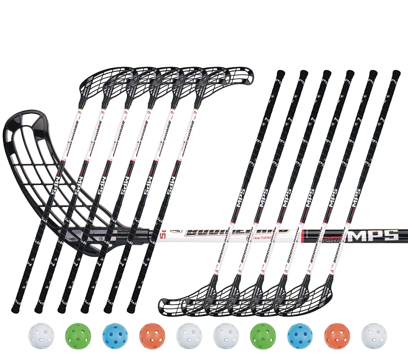 Floorball set MPS Boomerang Black (12 sticks)