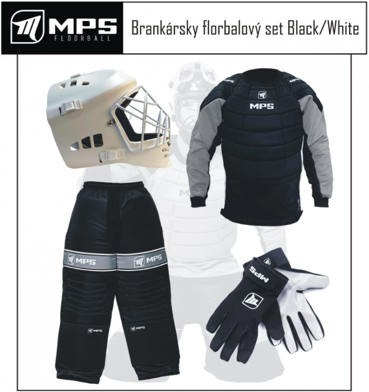 MPS Black/White goalkeeper set + MPS Pro mask + MPS floorball gloves