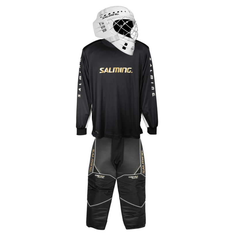 Salming Goalkeeper set React black/white + mask Salming Phoenix Elite Helmet White Shiny