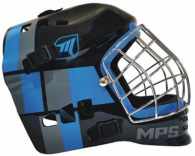 MPS goalie mask PRO Black/Blue helmet silver mesh