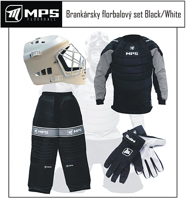MPS Black/White goalkeeper set + MPS Pro mask + MPS floorball gloves