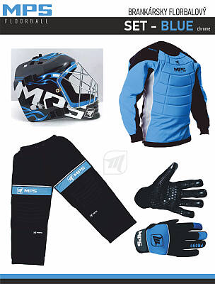 MPS Blue goalkeeper set + Pro Flame mask - Blue/Chrome + MPS floorball gloves