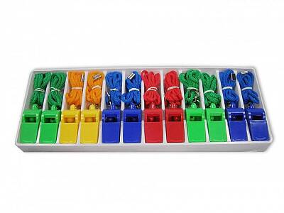 Plastic whistle with lanyard