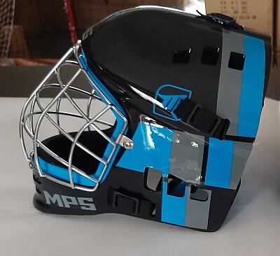 MPS goalie mask PRO Black/Blue helmet silver mesh