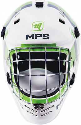 MPS goalie mask PRO White/Green helmet silver mesh