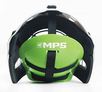 MPS goalie mask PRO White/Green helmet silver mesh