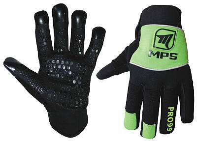 MPS Green goalkeeper set + Pro Flame mask - Black/Green + MPS floorball gloves