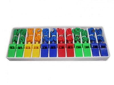 Plastic whistle with lanyard